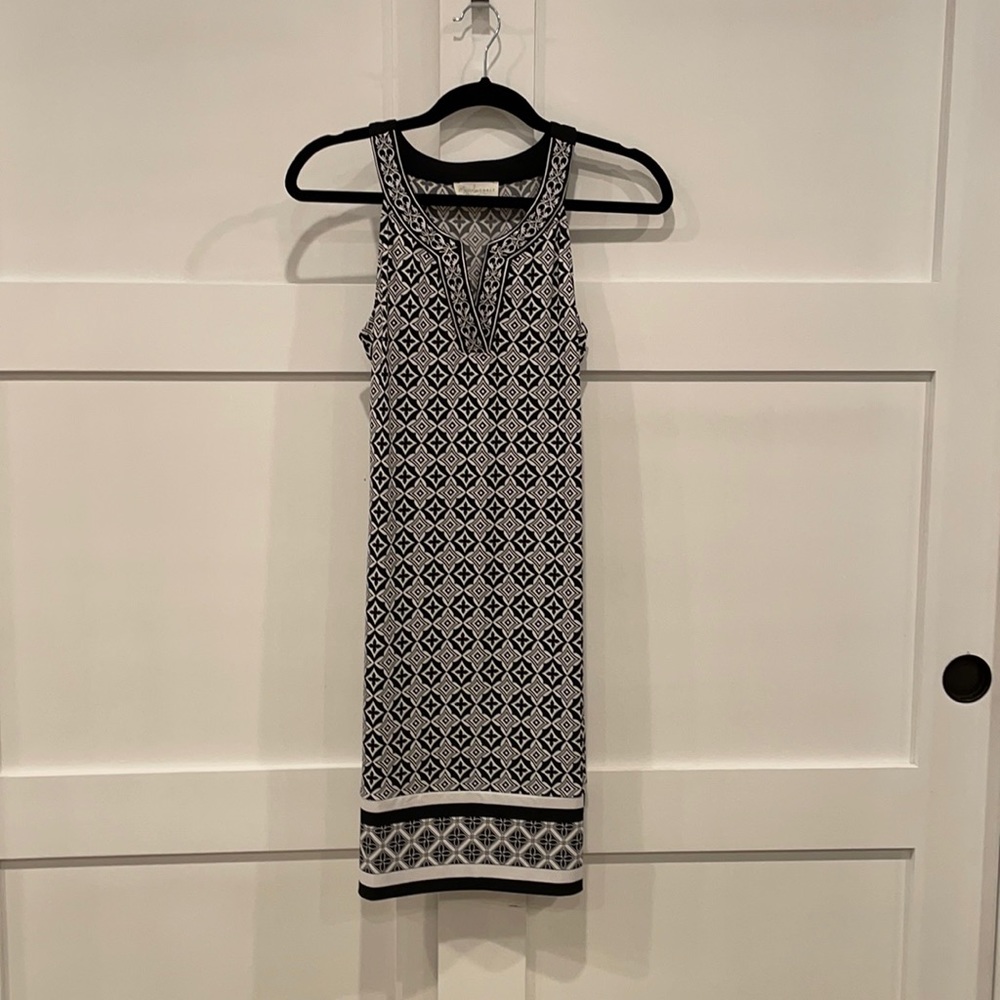 Sleeveless Magnolia and Grace black and white dress.